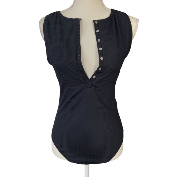 Andie NWT Malibu One Piece Ribbed Bathing Suit Black Size Medium Tall